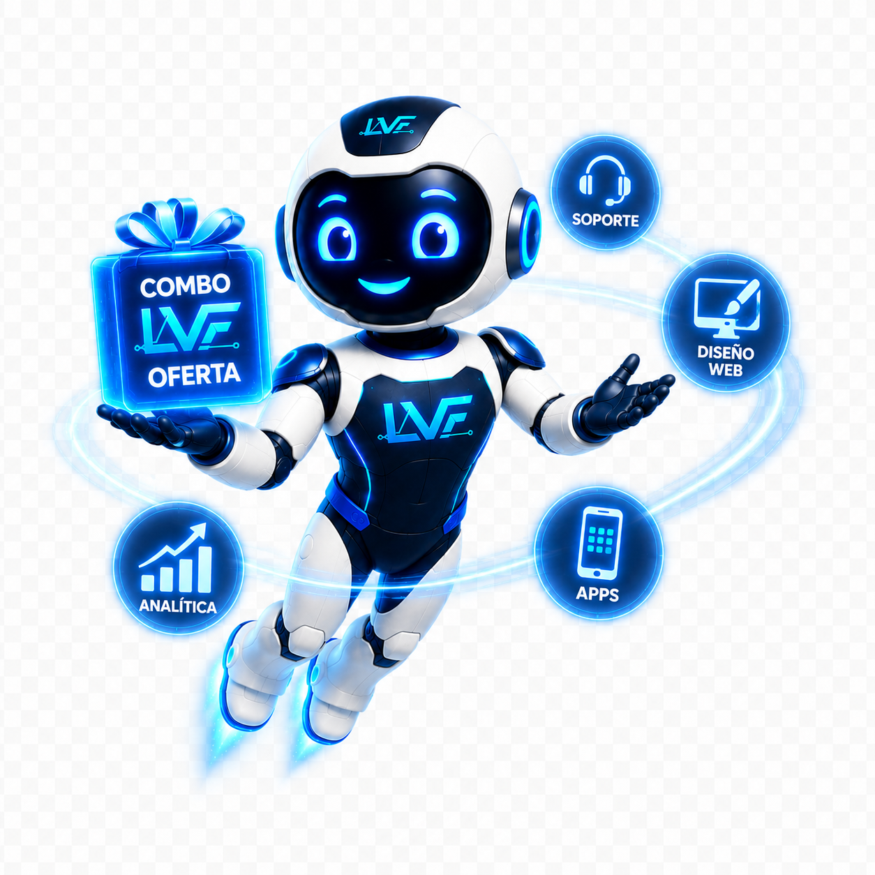 Mascota LVF presentando una oferta combinada de servicios